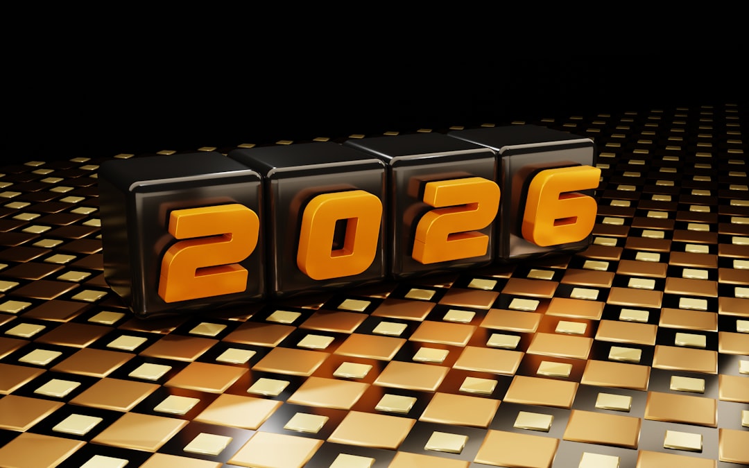 The numbers 2026 displayed on textured blocks.