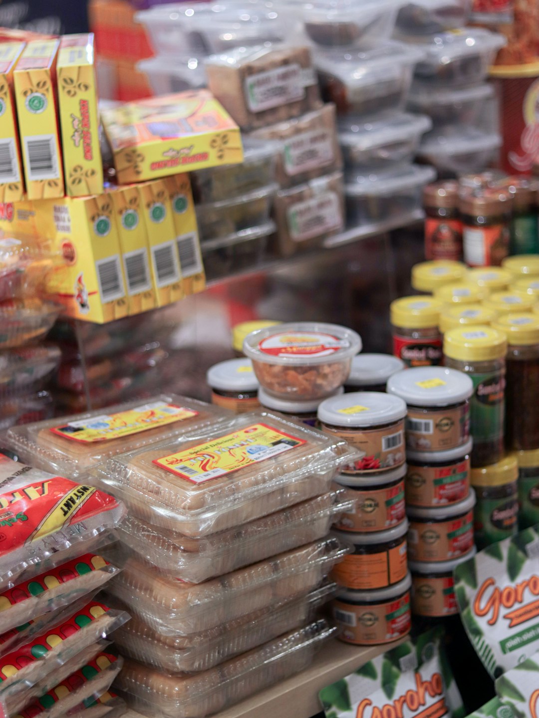 A display case filled with lots of food