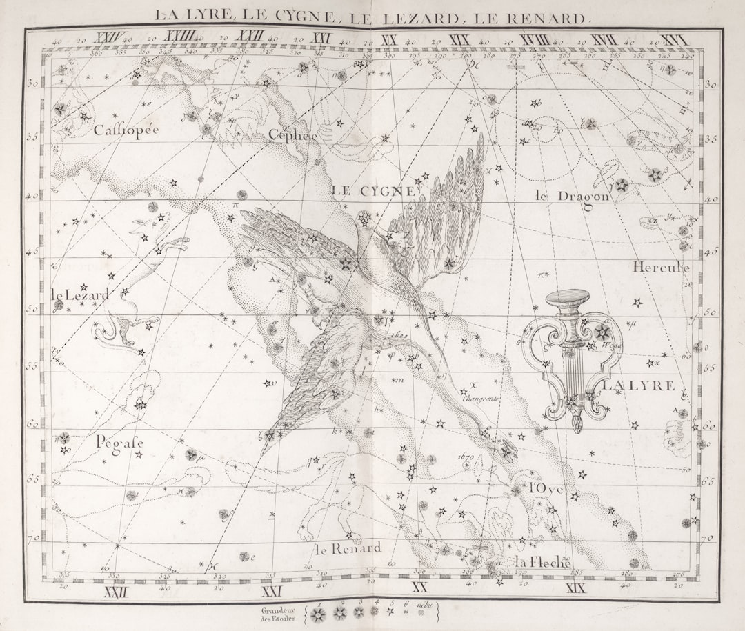 Celestial map of constellations with a bird and urn.