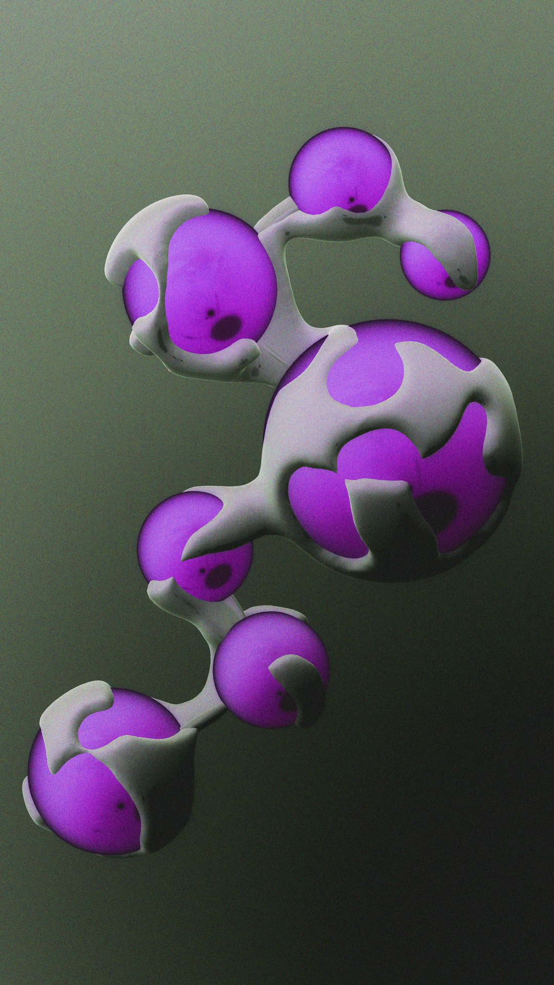 Abstract cluster of purple spheres connected by white organic shapes