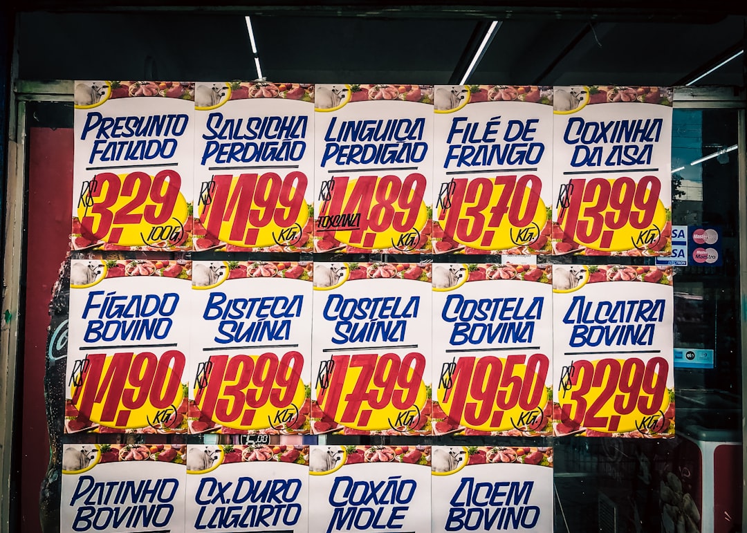 a sign with different colored text