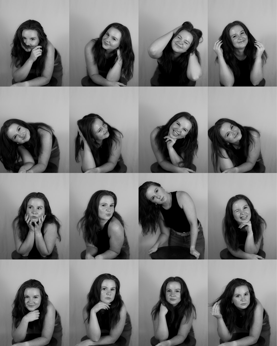 Collage of a young woman in different poses.
