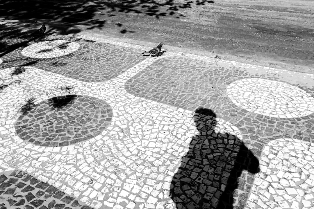 Shadow of a person on mosaic pavement